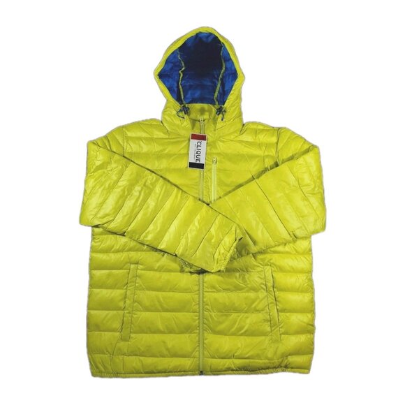CLIQUE Mens Yellow Hooded Puffer Jacket Sizes M, L, XL, NWT - Picture 1 of 7
